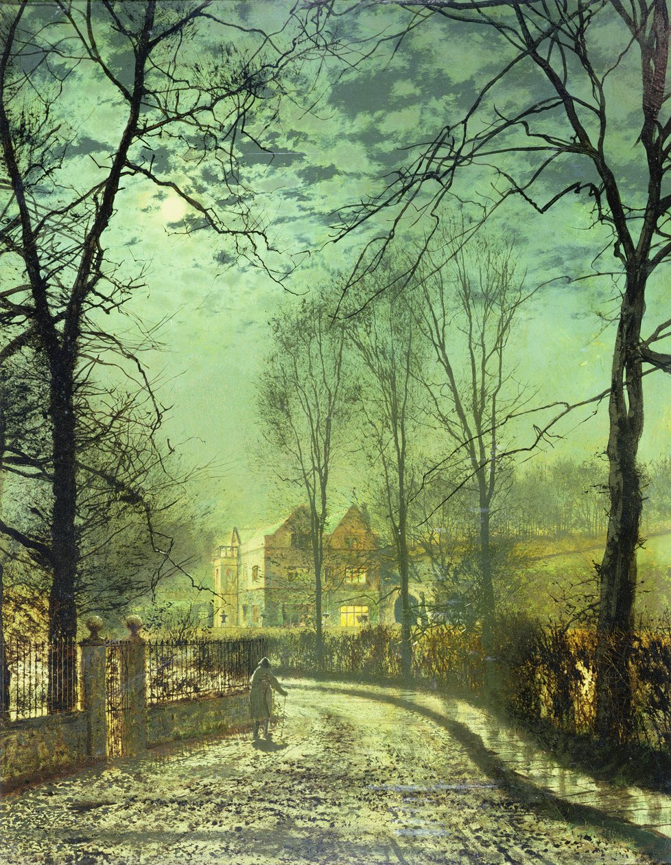 Una strada al chiaro di luna, XIX secolo da John Atkinson Grimshaw