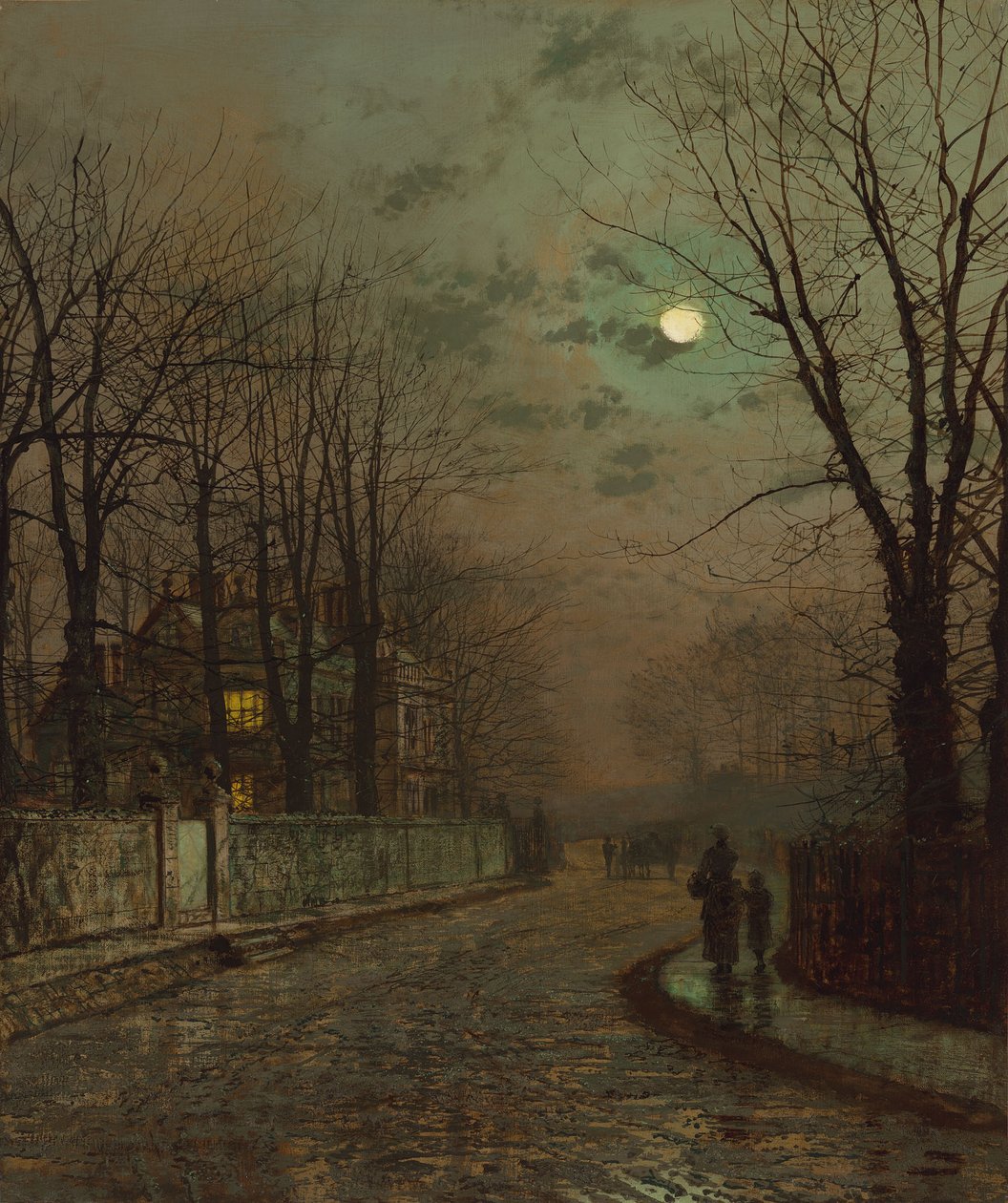 Una strada bagnata, Knostrop, Yorkshire di John Atkinson Grimshaw, 1886 da John Atkinson Grimshaw