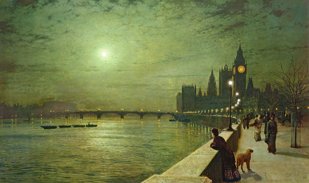 Riflessioni sul Tamigi, Westminster da John Atkinson Grimshaw