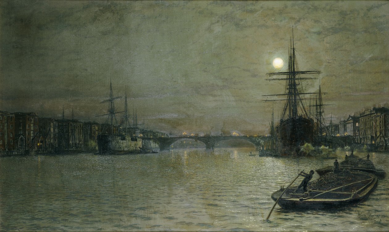 La Piscina e il Ponte di Londra di Notte da John Atkinson Grimshaw