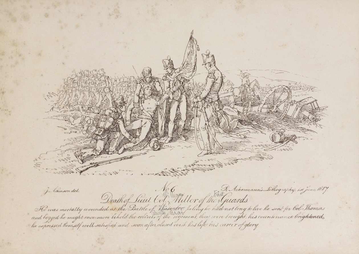 Morte del tenente colonnello William Miller delle 1ª Guardie alla Battaglia di Quatre Bas da John Augustus Atkinson