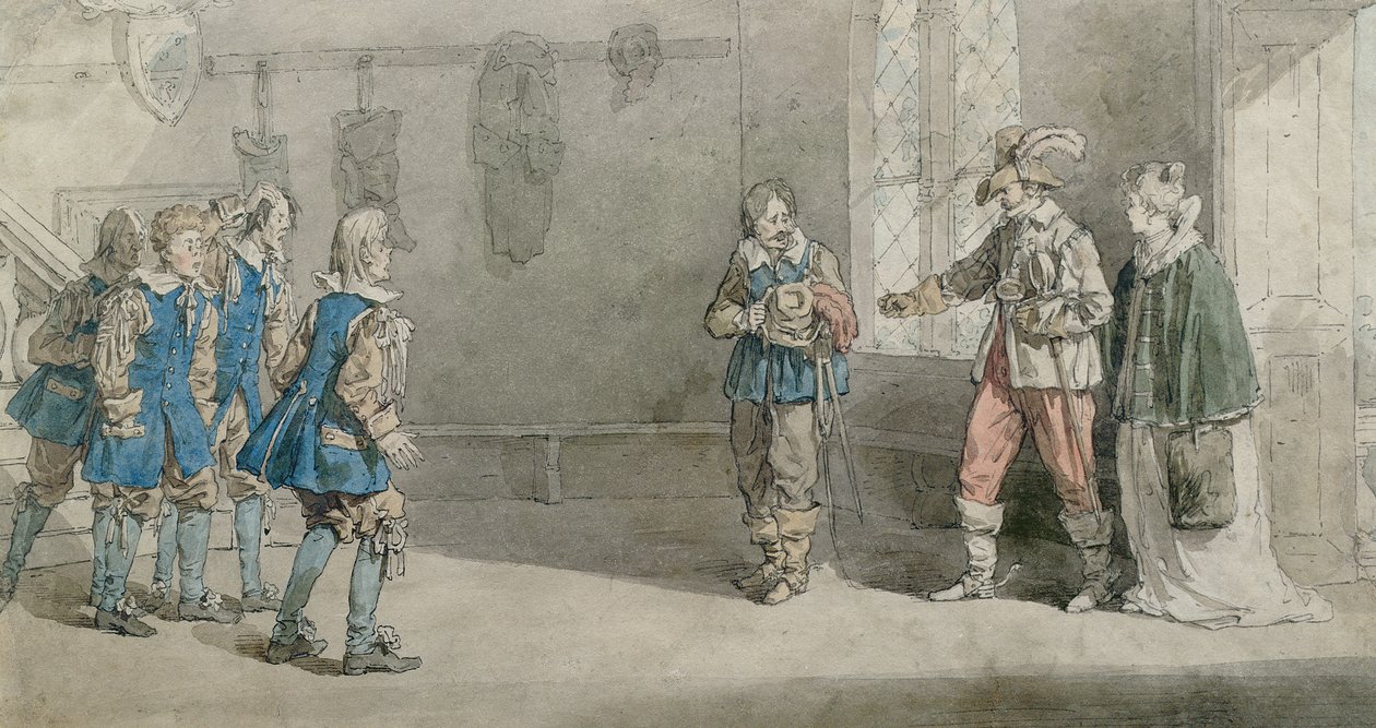 Petruchio, Katarina e servitori in una scena da 
