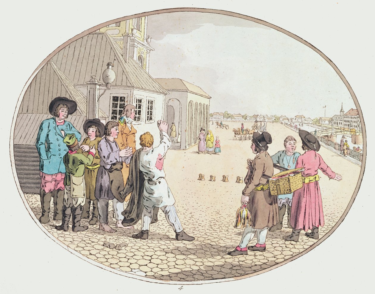 Scena di Villaggio Russo, inizio XIX secolo (incisione colorata a mano) da John Augustus Atkinson