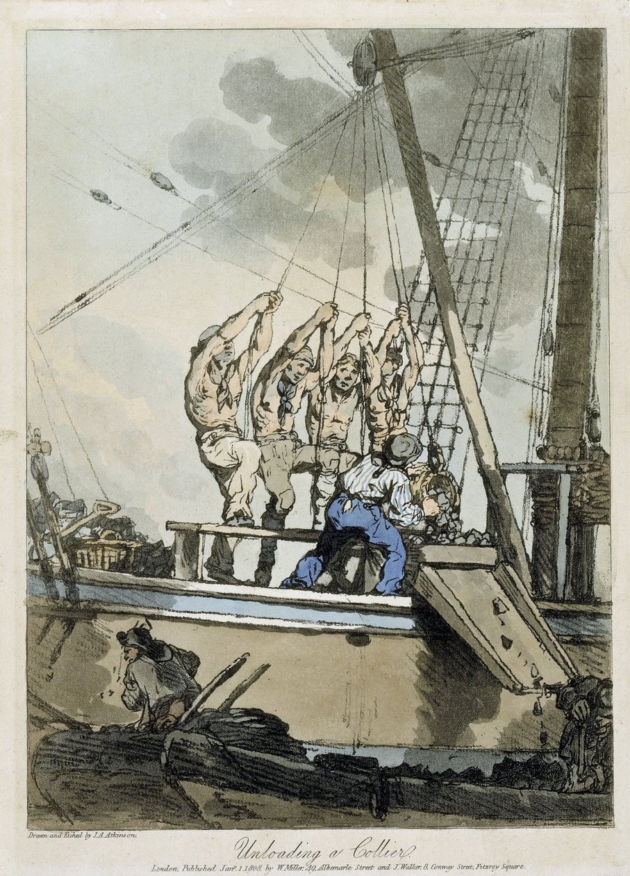 Scarico del carbone da una nave da carico e da un battello a vapore da John Augustus Atkinson