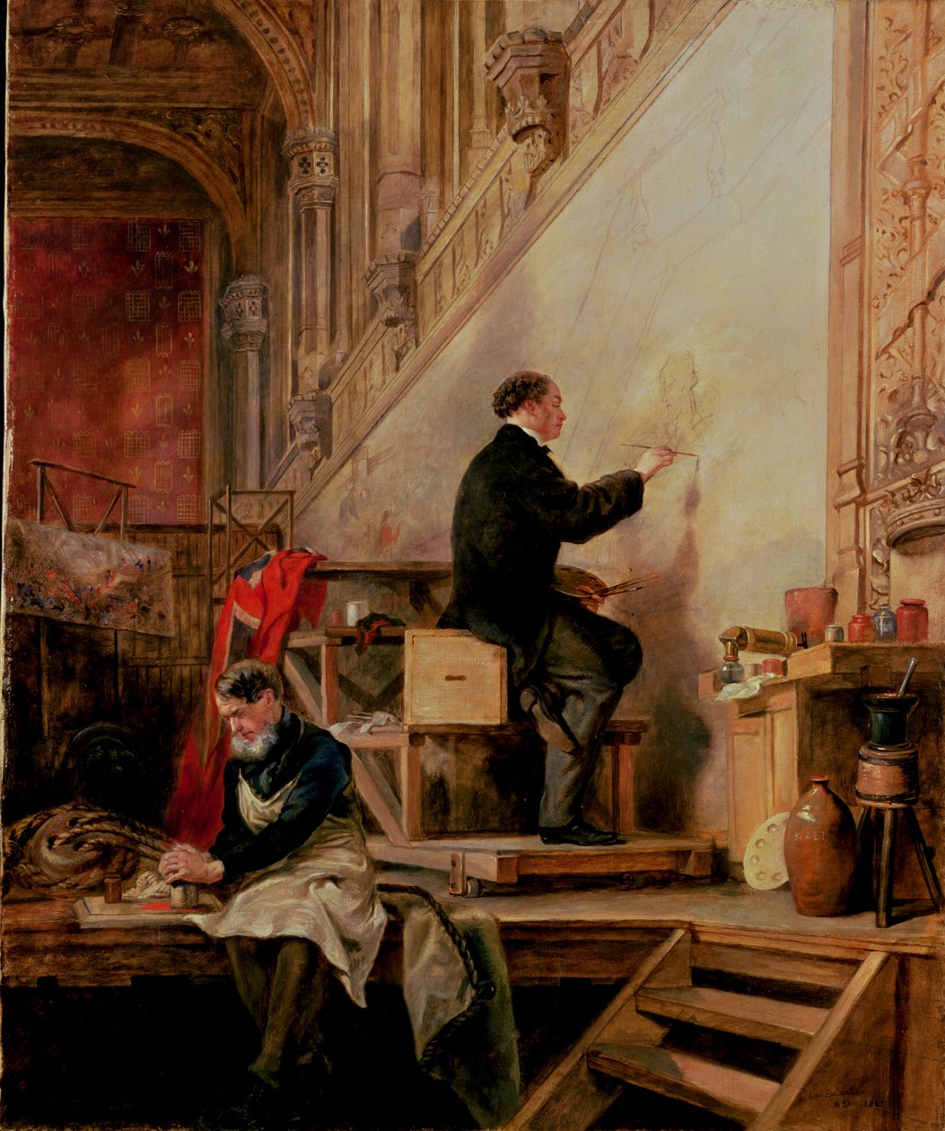 Daniel Maclise (1806-70) dipinge il suo murale 