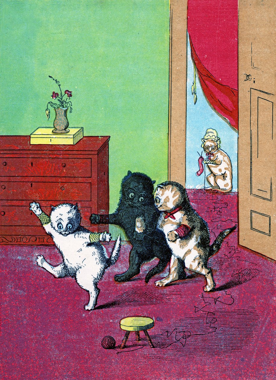 Tre piccoli gattini con i guanti, illustrazione da "Tre piccoli gattini" 1859 da John Ballantyne