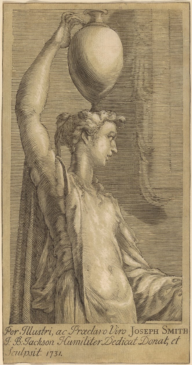 Donna in piedi con un vaso sulla testa da John Baptist Jackson, after Parmigianino