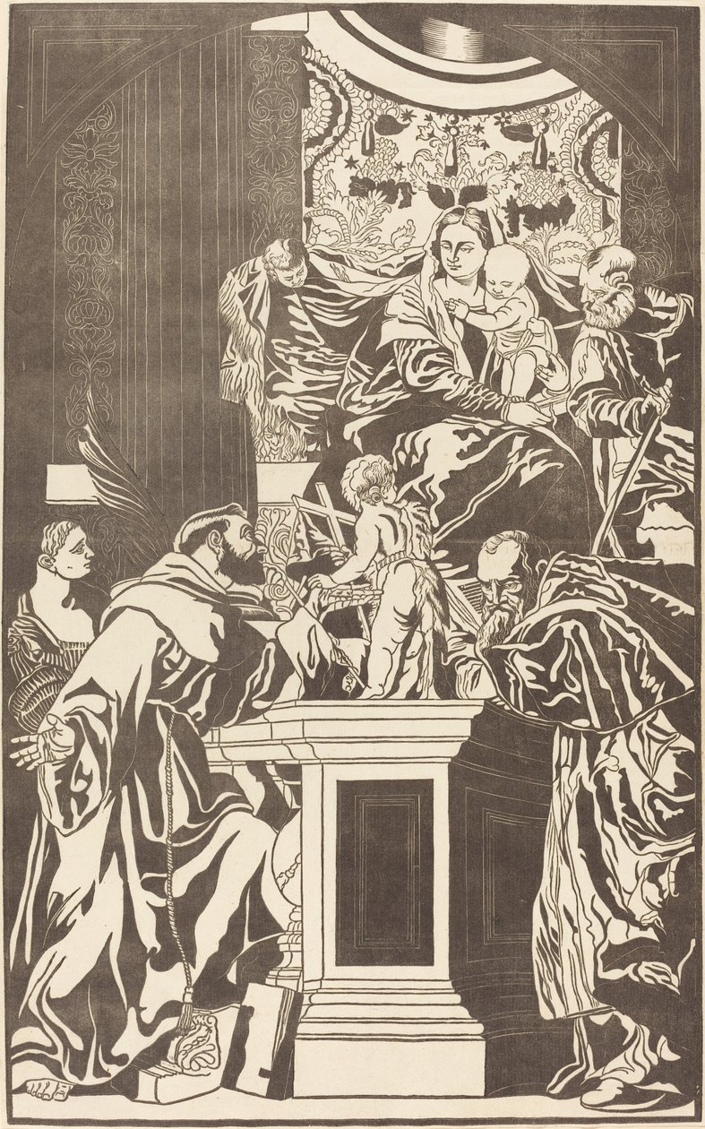 Sacra Famiglia e Quattro Santi da John Baptist Jackson after Veronese