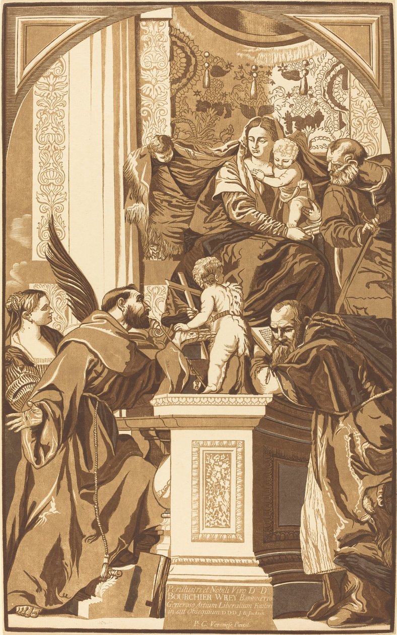 Sacra Famiglia e Quattro Santi da John Baptist Jackson after Veronese