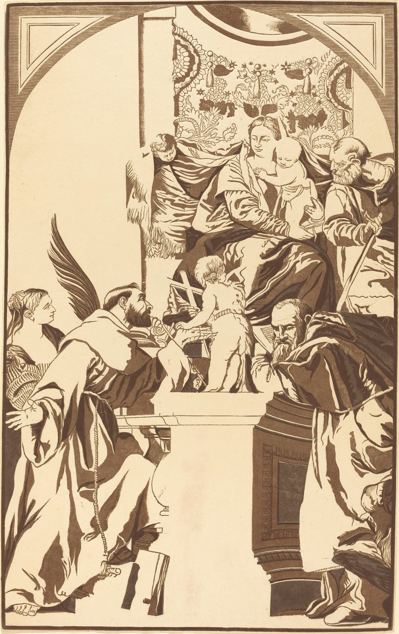 Sacra Famiglia e Quattro Santi da John Baptist Jackson after Veronese