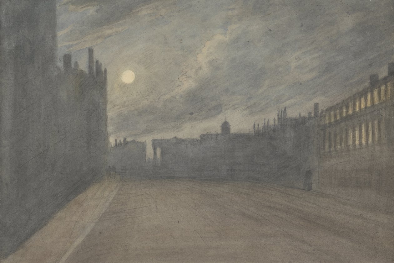 Broad Street, Oxford, luna piena, 1790 da John Baptist Malchair