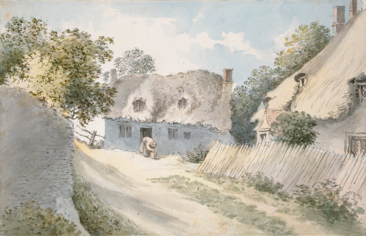 Cottage in una strada di villaggio da John Baptist Malchair