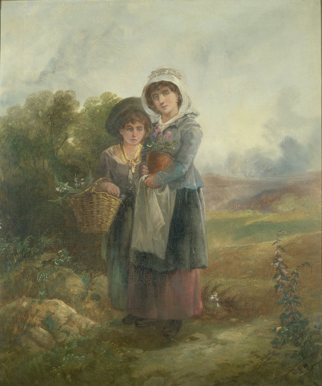Due ragazze di campagna che portano fiori da John Barkin
