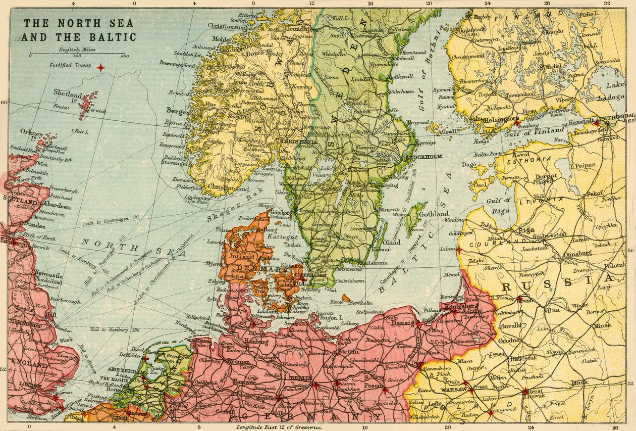 Mappa del Mare del Nord e del Baltico, c1914, c1920 da John Bartholomew and Son