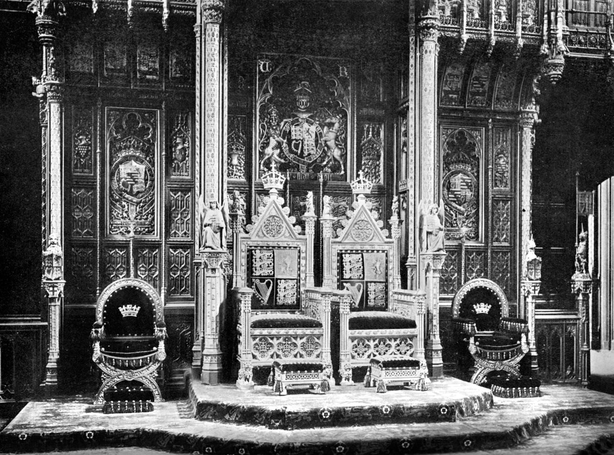 Il trono reale, Camera dei Lord, Westminster, c1905 da John Benjamin Stone