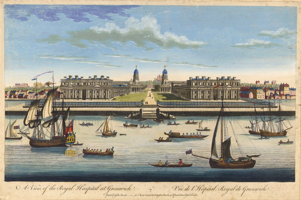 Veduta del Royal Hospital a Greenwich, c.1770 da John Bowles