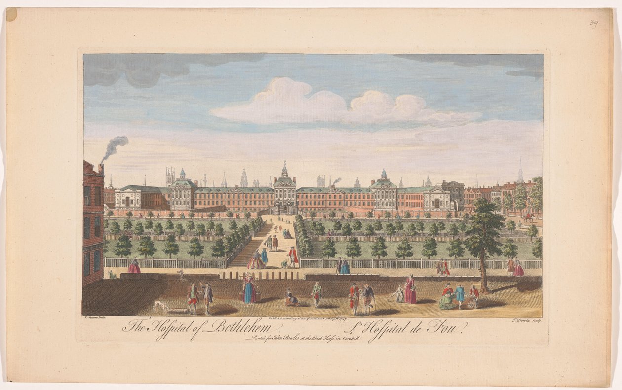 Veduta del Bethlem Royal Hospital a Londra da John Bowles