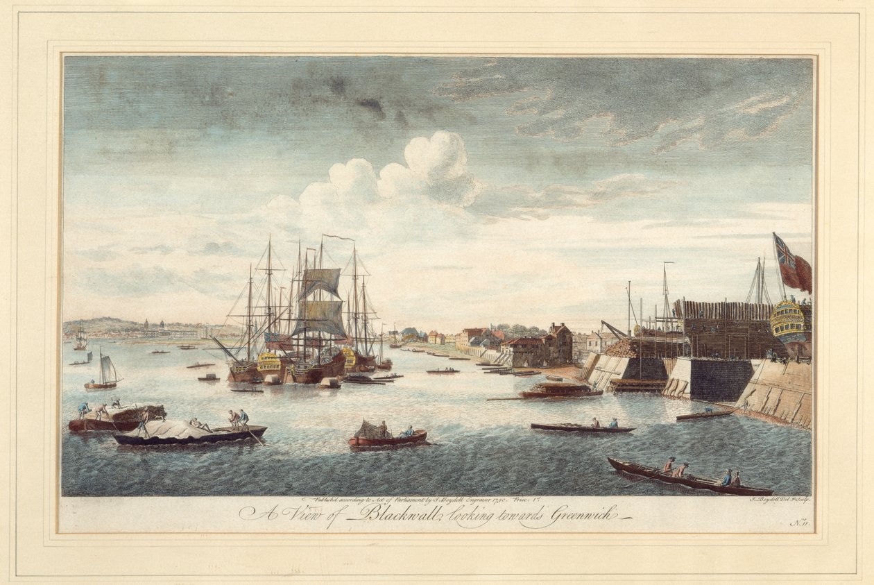 Una vista di Blackwall verso Greenwich da John Boydell