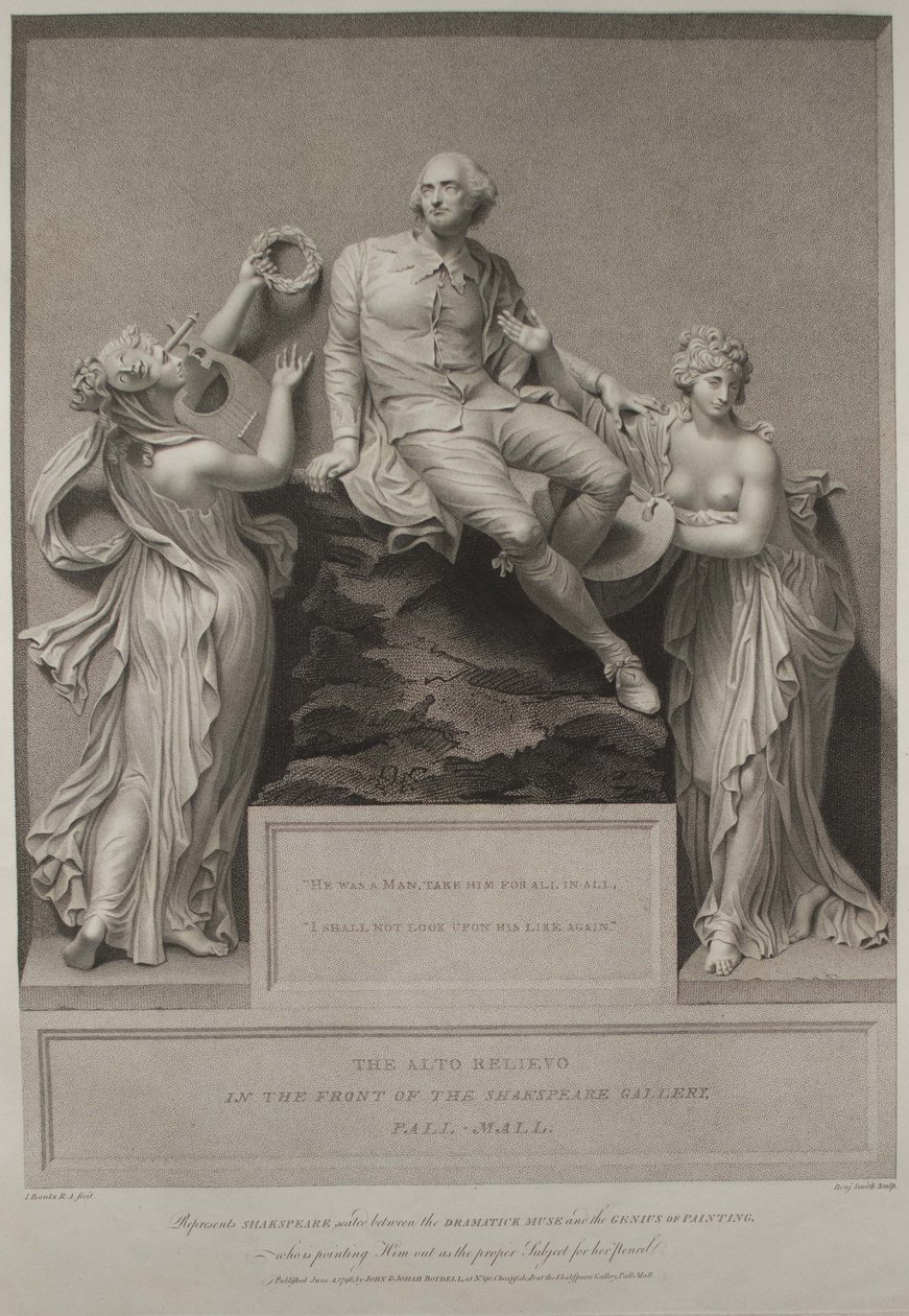 Shakespeare con la Musa della Letteratura e il Genio della Pittura, 1803 da John Boydell