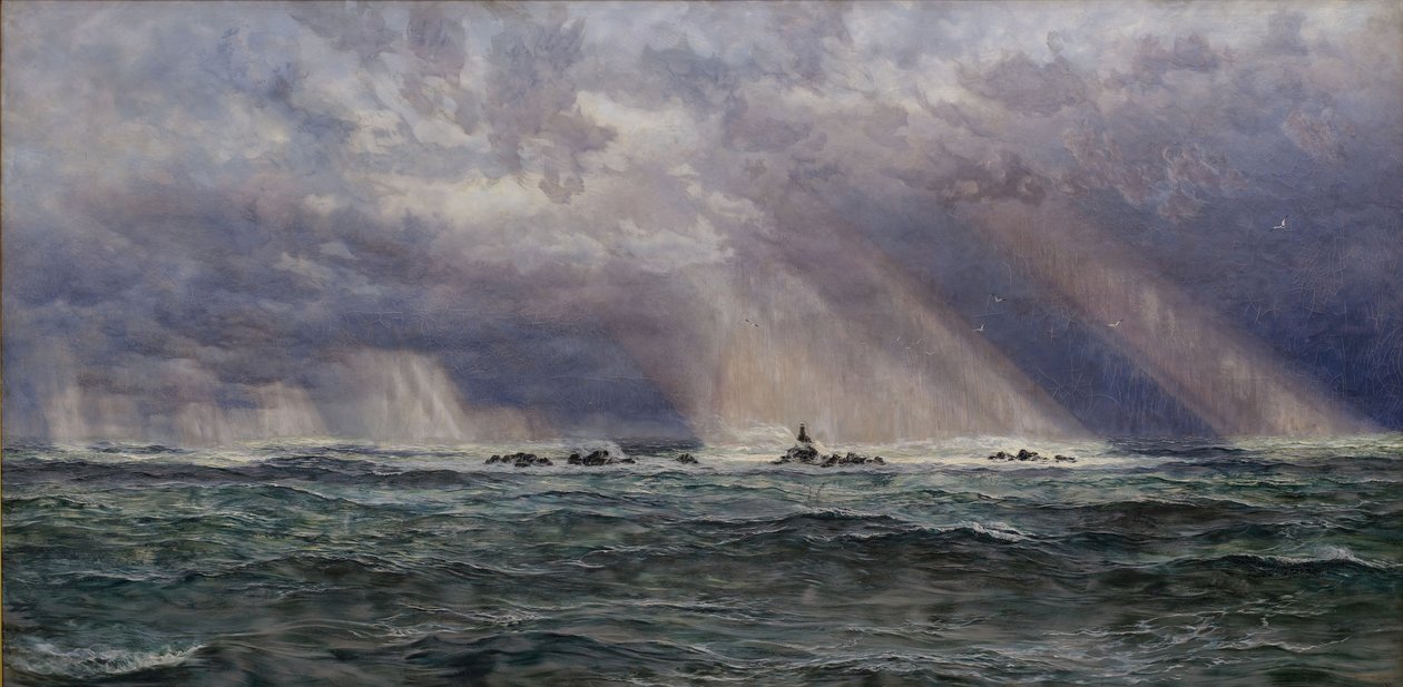 Un vento di nord-ovest al largo del faro di Longships, 1873 da John Brett