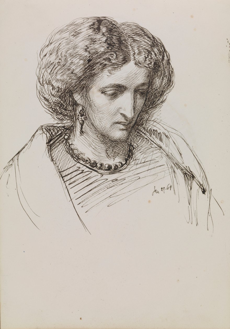 Ritratto di donna a mezzo busto con occhi abbassati da John Brett