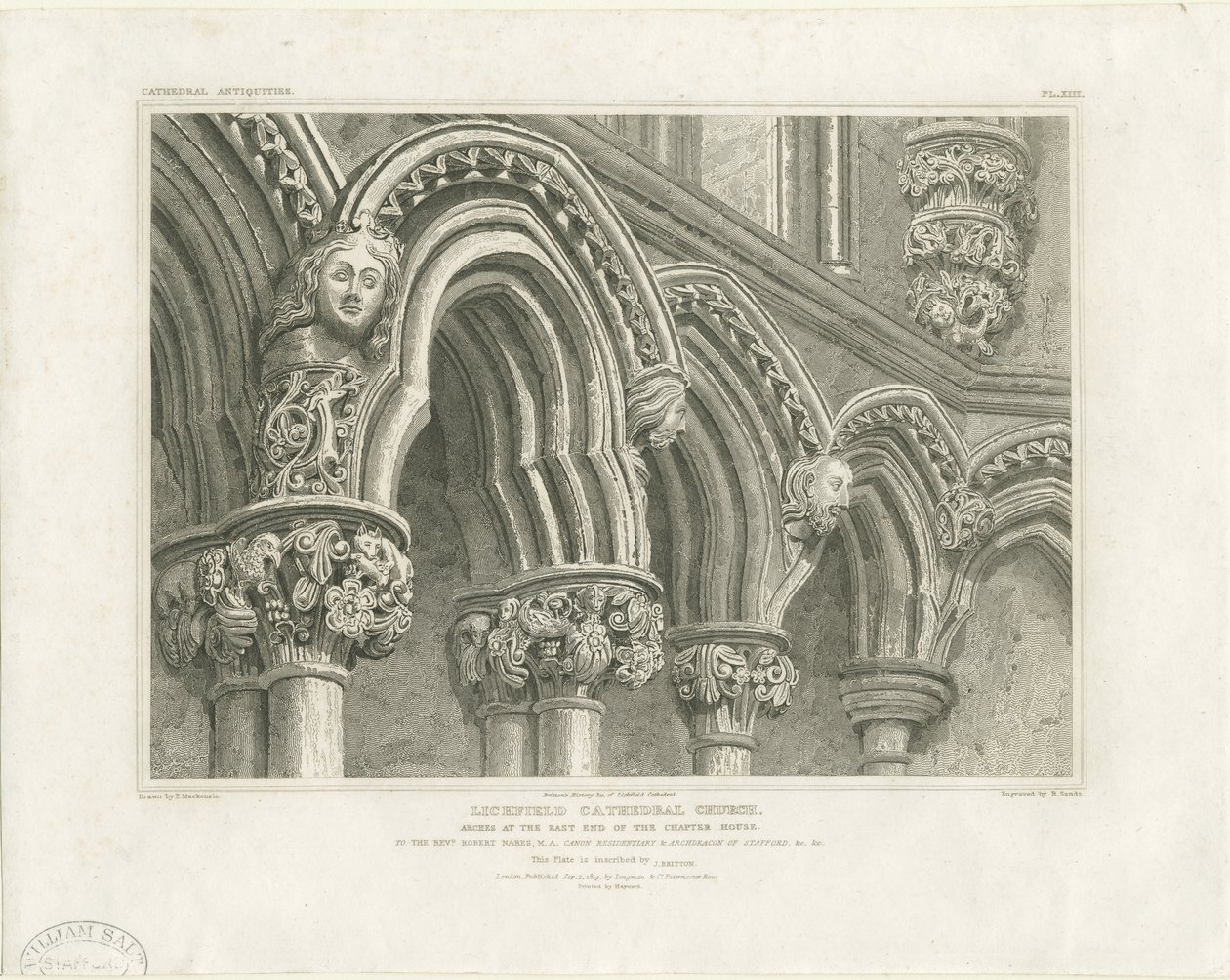 Interno della Cattedrale di Lichfield - Archi nella Sala Capitolare: incisione, nd [c 1819] da John Britton