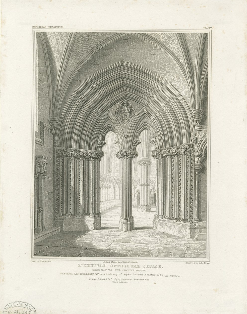 Interno della Cattedrale di Lichfield - Porta della Sala Capitolare: incisione, nd [c 1819] da John Britton