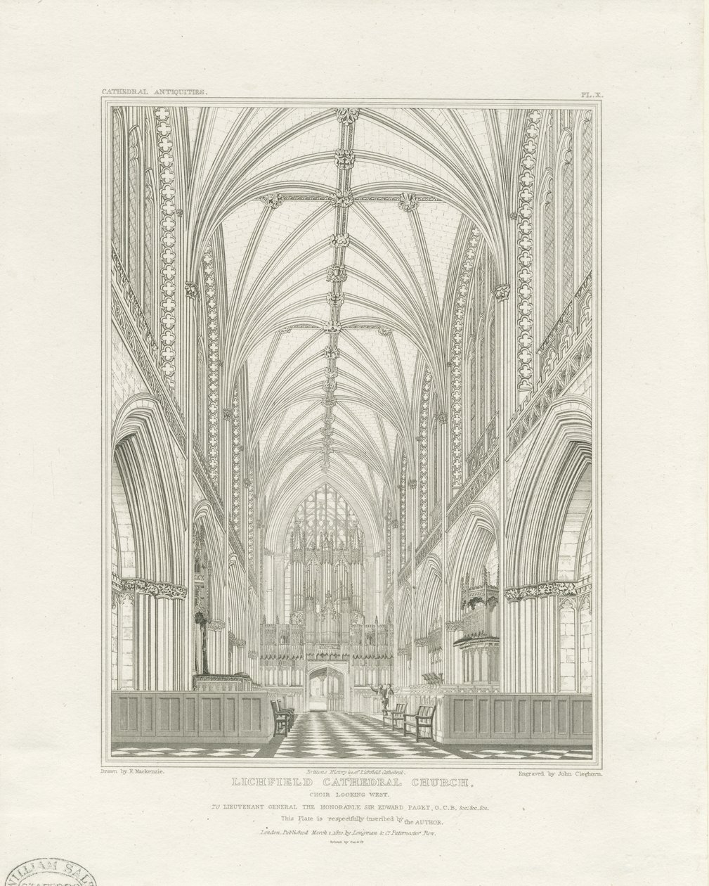 Interno della Cattedrale di Lichfield - Coro: incisione, nd [c 1820] da John Britton