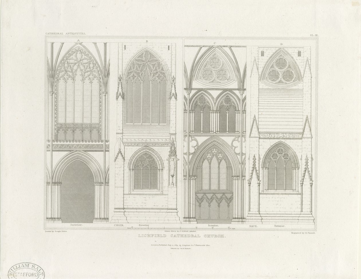 Interno della Cattedrale di Lichfield - Navata e Coro: incisione, nd [c 1819] da John Britton