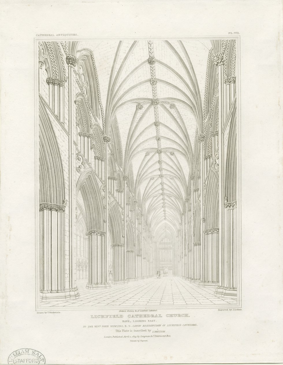 Interno della Cattedrale di Lichfield - Navata: incisione, nd [c 1819] da John Britton