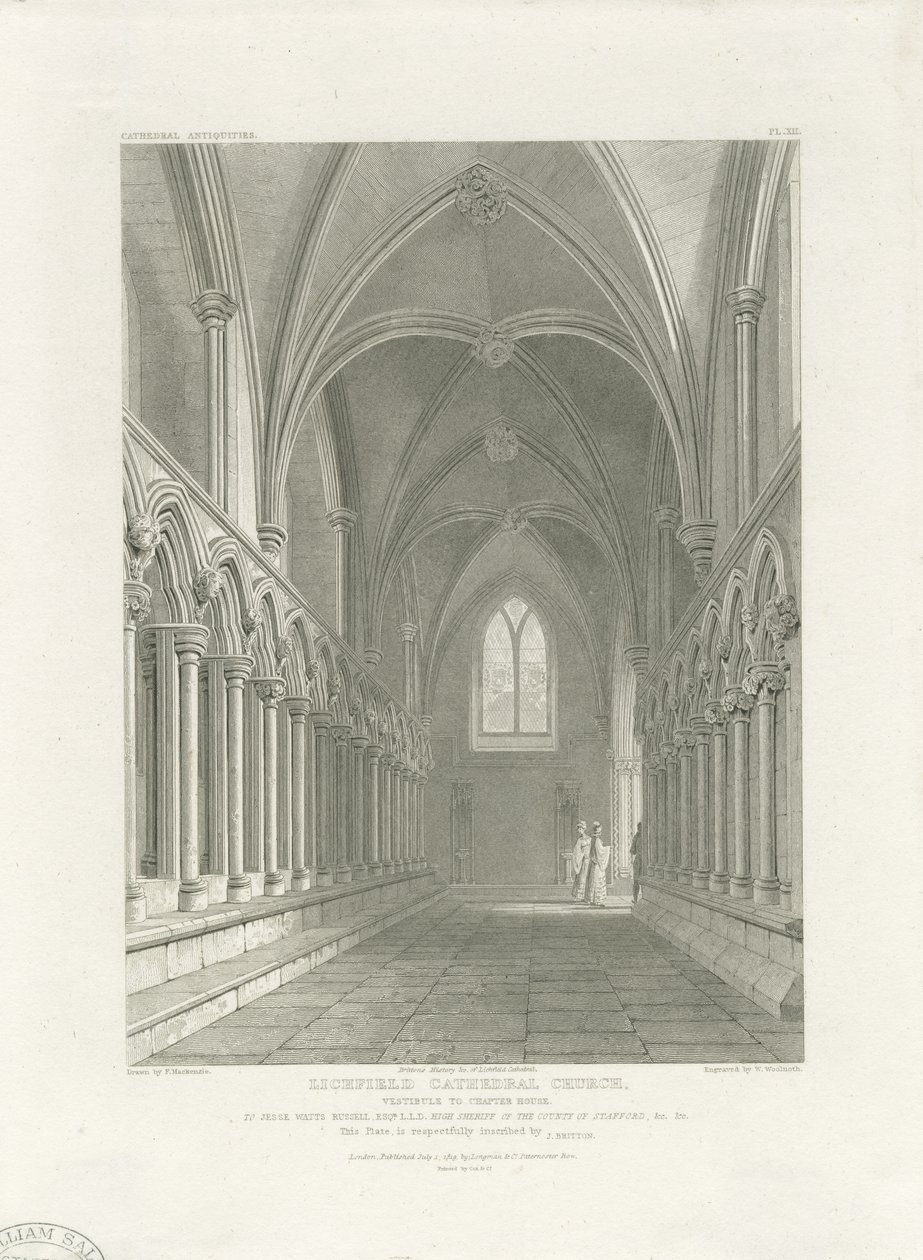 Interno della Cattedrale di Lichfield - Vestibolo della Sala Capitolare (incisione) da John Britton