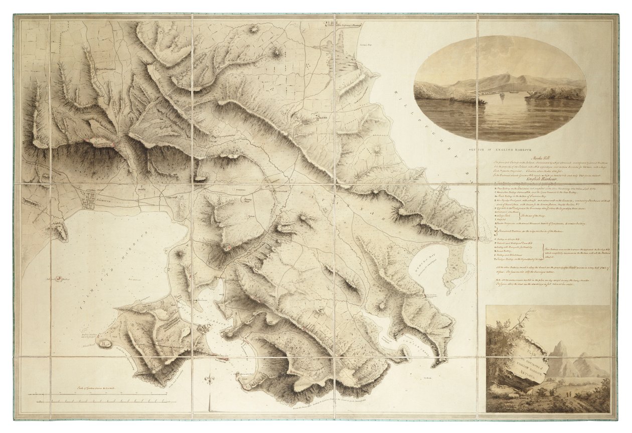 Piano dei dintorni di English Harbour, Antigua, c.1782 da John Brown