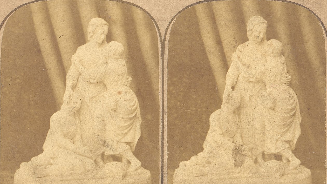 Coppia di prime vedute stereografiche di statue britanniche, 1850-1910 da John Browning