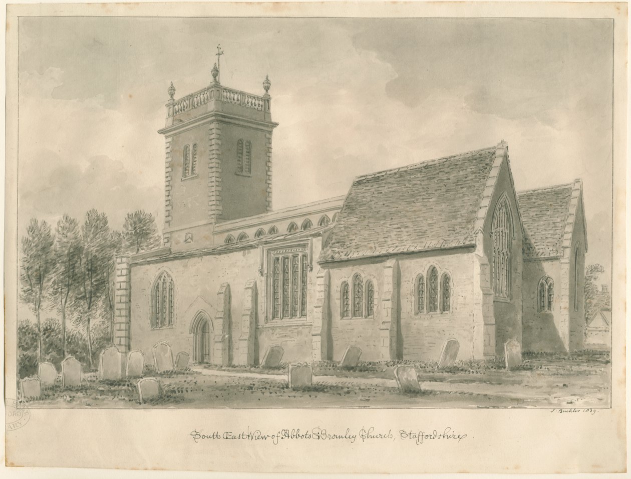 Chiesa di Abbots Bromley (disegno a seppia) da John Buckler