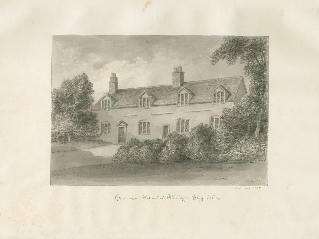 Scuola di Grammatica di Aldridge (disegno a seppia, 1847) da John Buckler