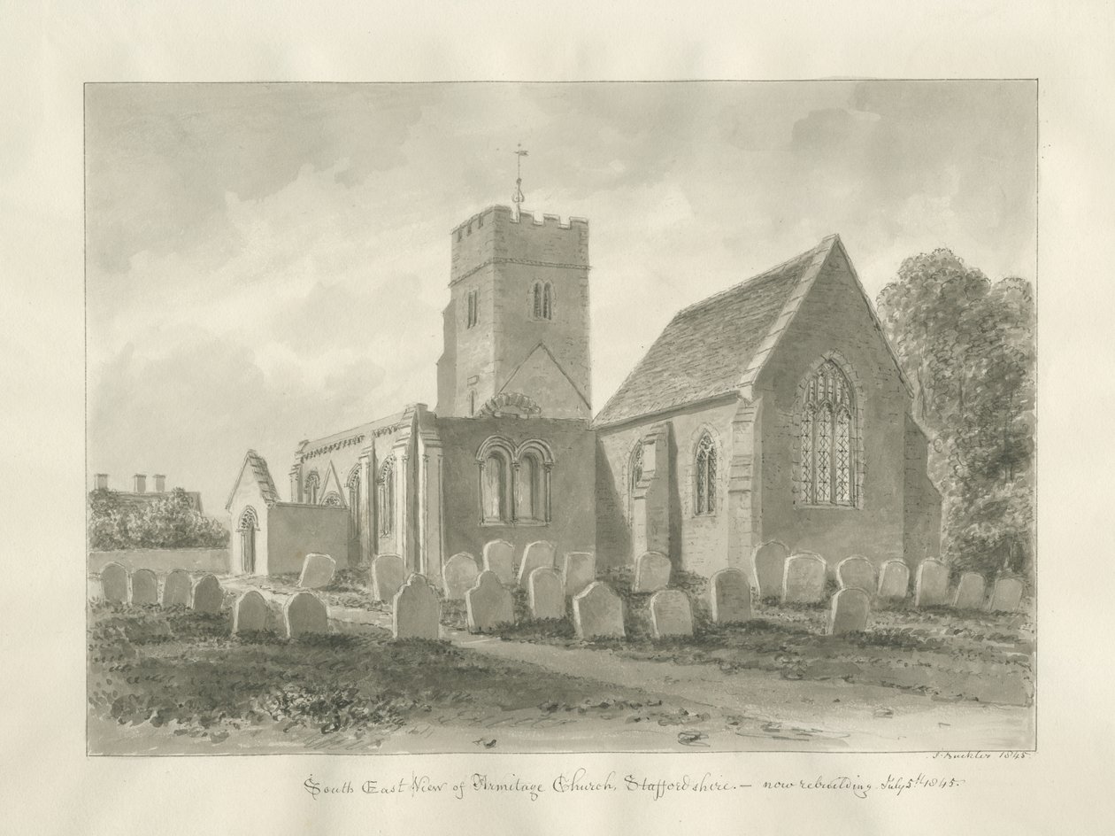Chiesa di Armitage: disegno a seppia da John Buckler