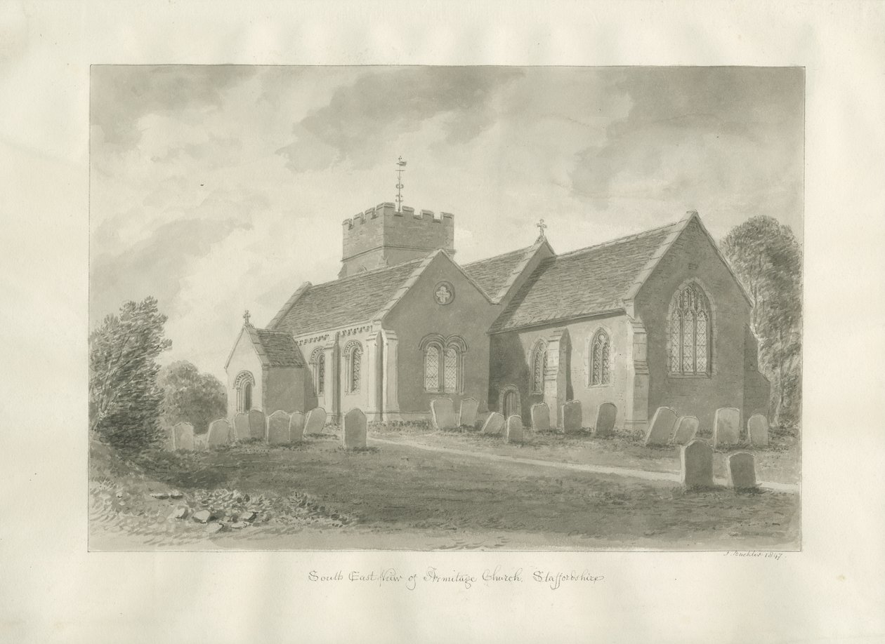 Chiesa di Armitage (disegno a seppia, 1823) da John Buckler