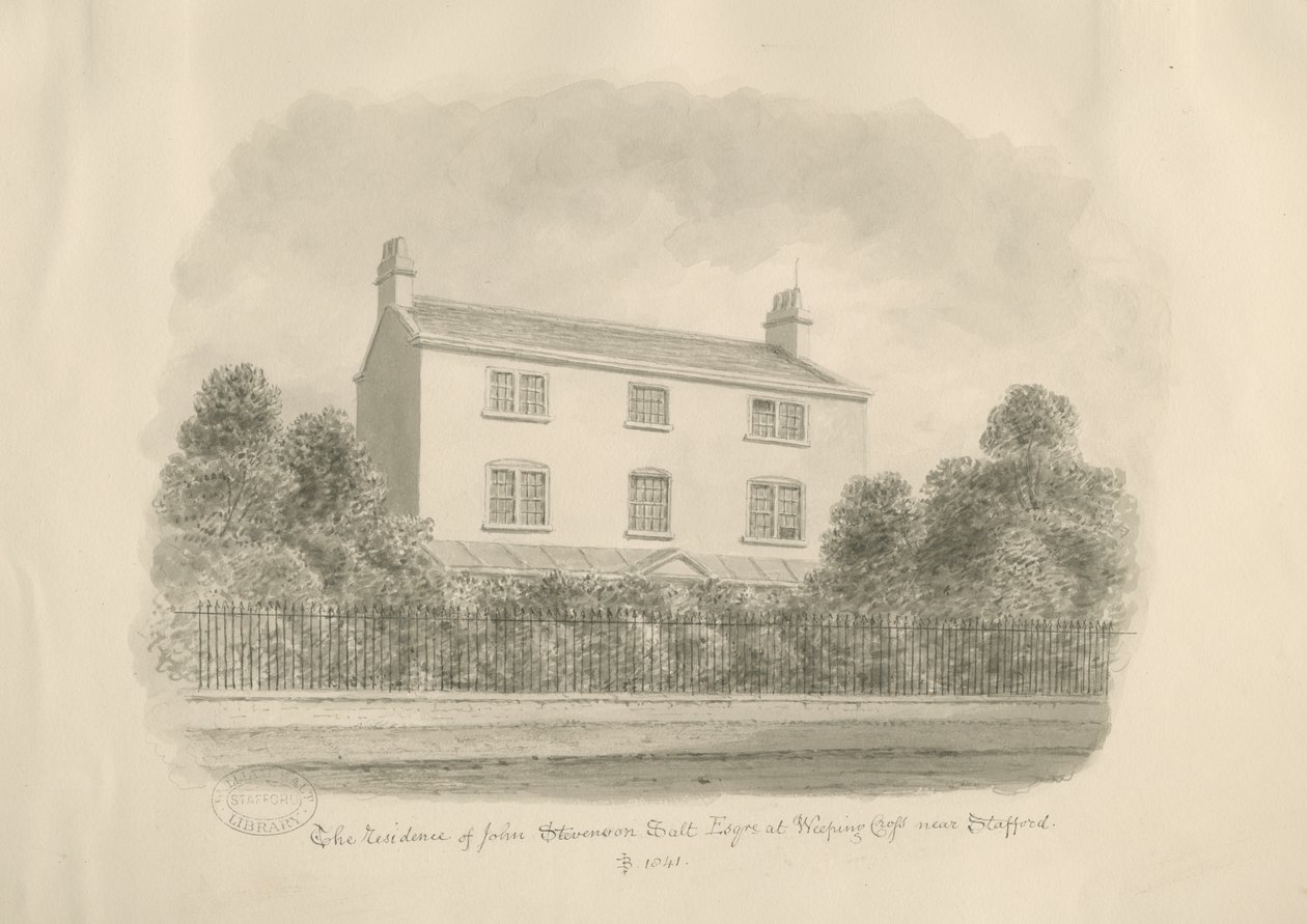 Villaggio di Baswich - casa di John Stevenson Salt, Esq. (disegno a seppia) da John Buckler