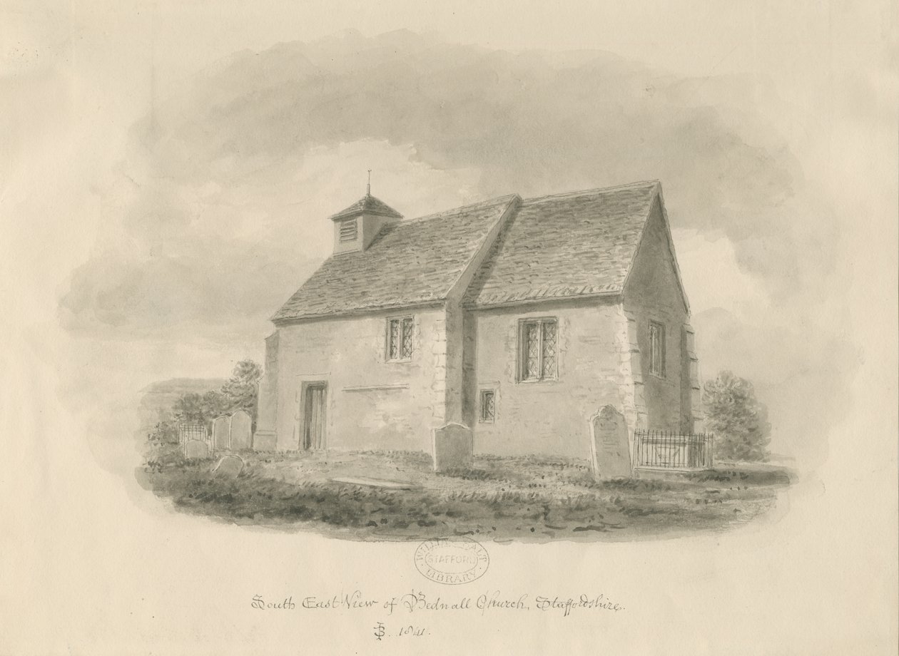 Chiesa di Bednall: disegno a seppia, 1841 da John Buckler