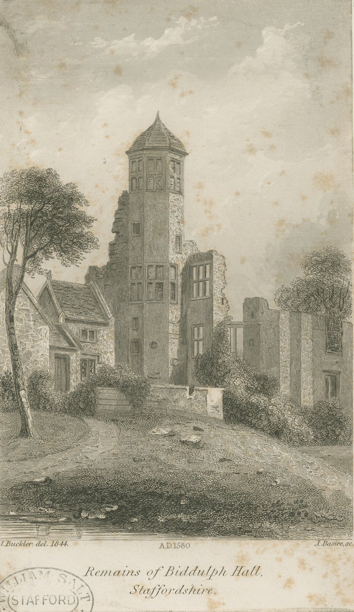Biddulph Hall (vecchio) (incisione su acciaio) da John Buckler