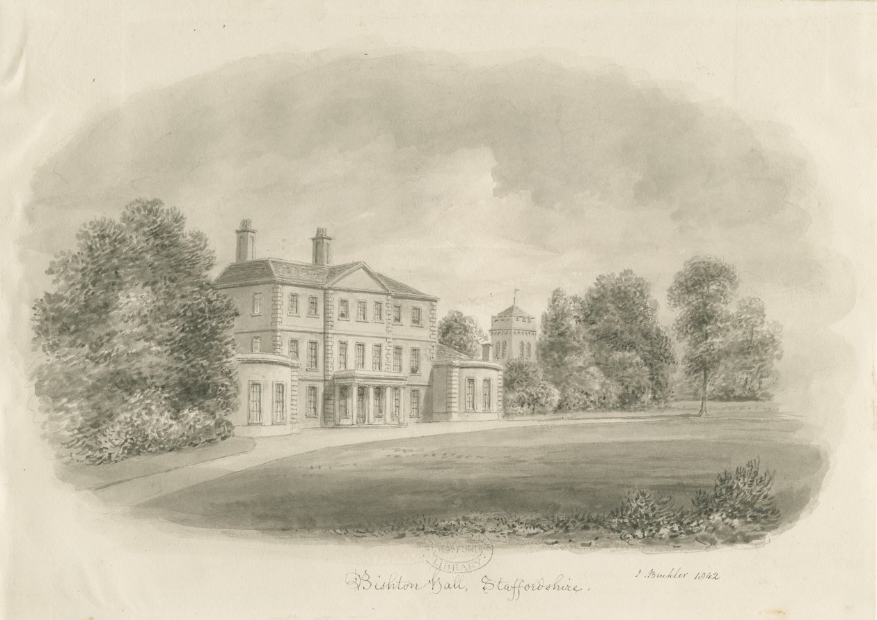 Bishton Hall (disegno a seppia) da John Buckler