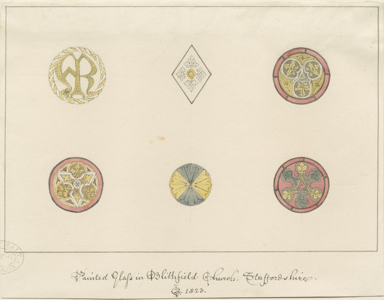 Chiesa di Blithfield - vetro dipinto: disegni a matita, 1823 da John Buckler