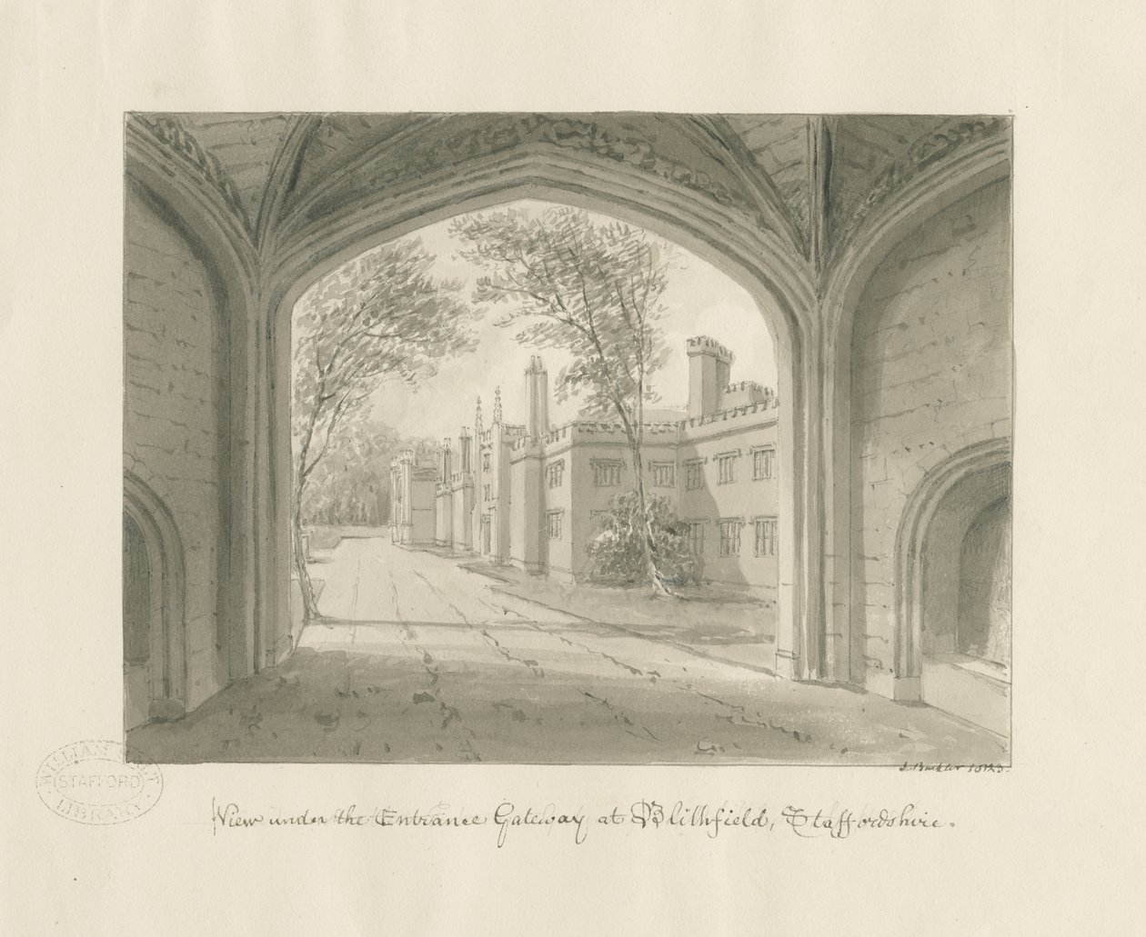 Blithfield Hall (disegno a seppia) da John Buckler