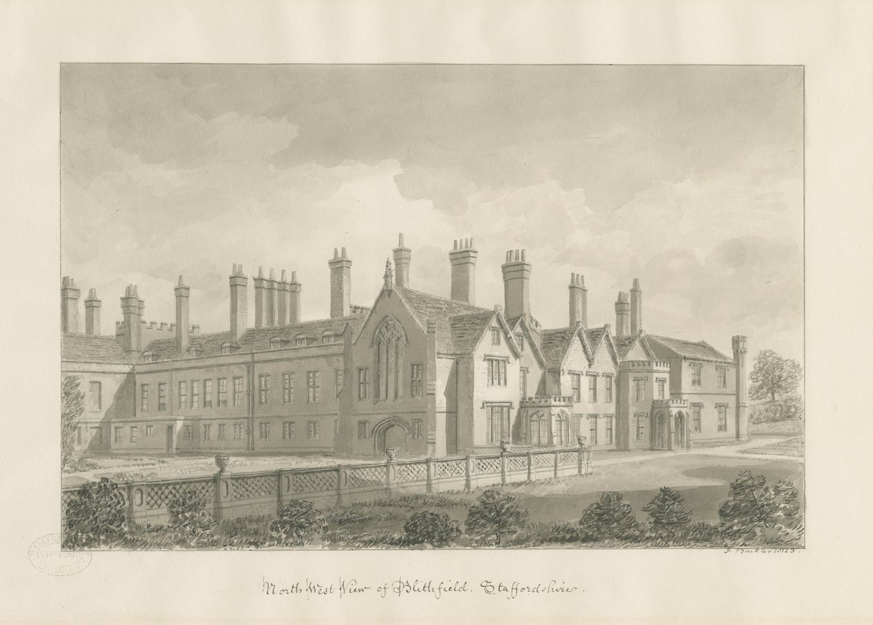 Blithfield Hall (disegno a seppia) da John Buckler
