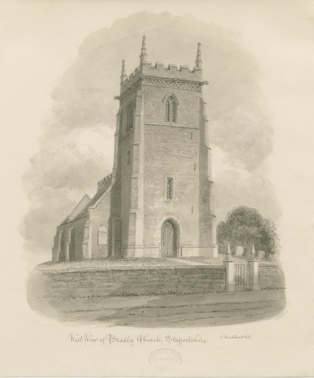 Chiesa di Bradley: disegno a seppia da John Buckler