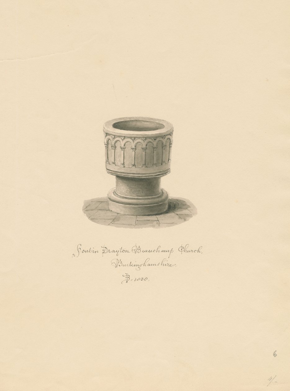 Buckinghamshire - Chiesa di Drayton Beauchamp: disegno a seppia, 1838 da John Buckler