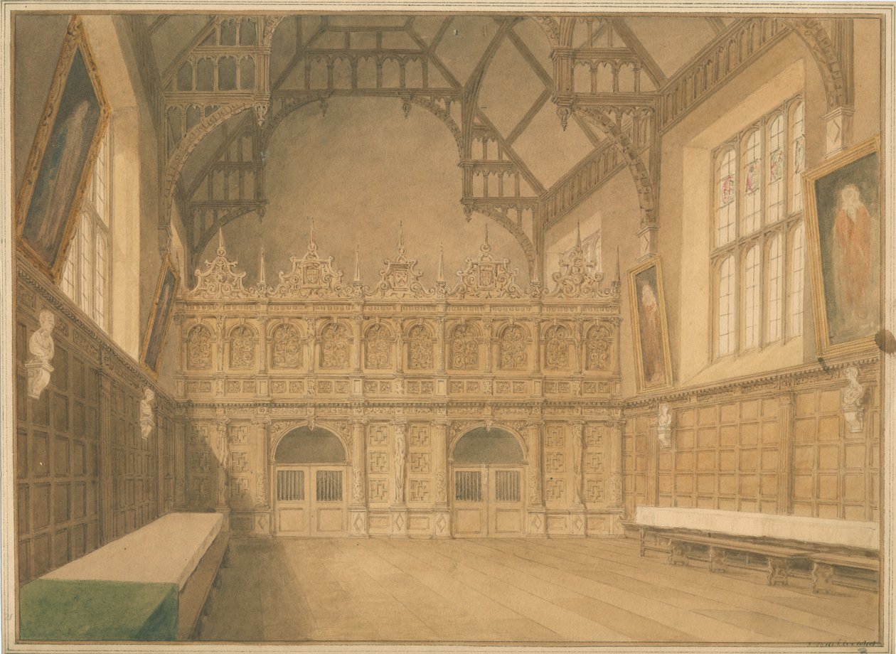 Cambridgeshire - Interno della Sala del Trinity College da John Buckler