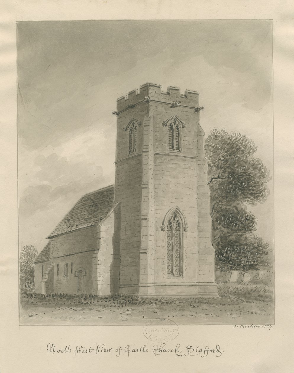 Chiesa del Castello - Chiesa: disegno a seppia da John Buckler