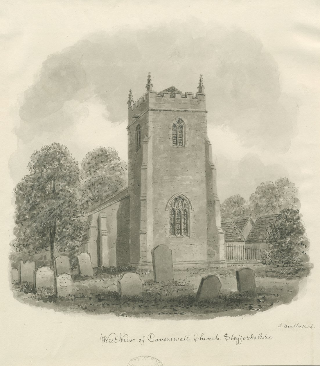 Chiesa di Caverswall (disegno a seppia) da John Buckler