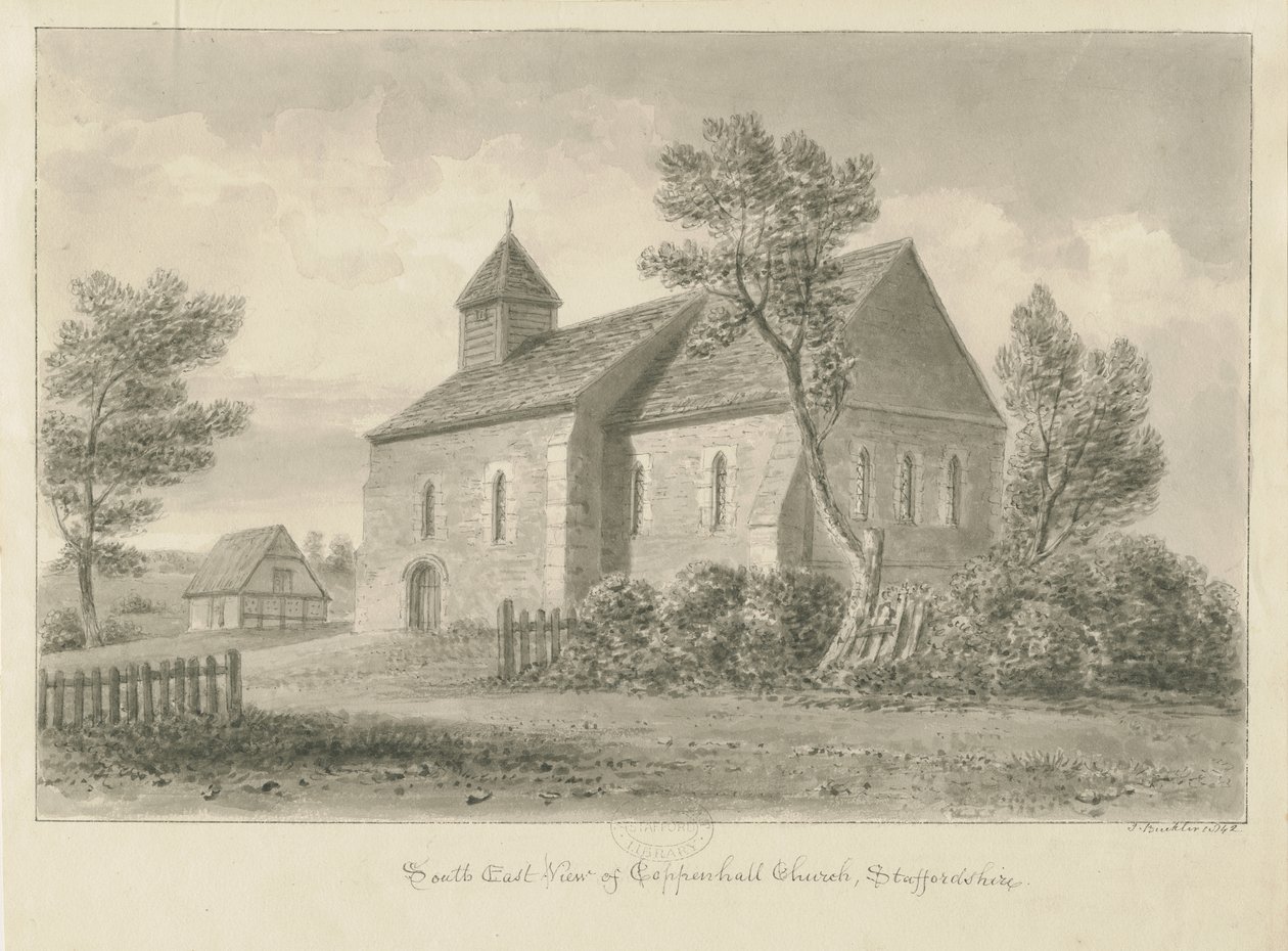 Chiesa di Coppenhall: disegno a seppia da John Buckler